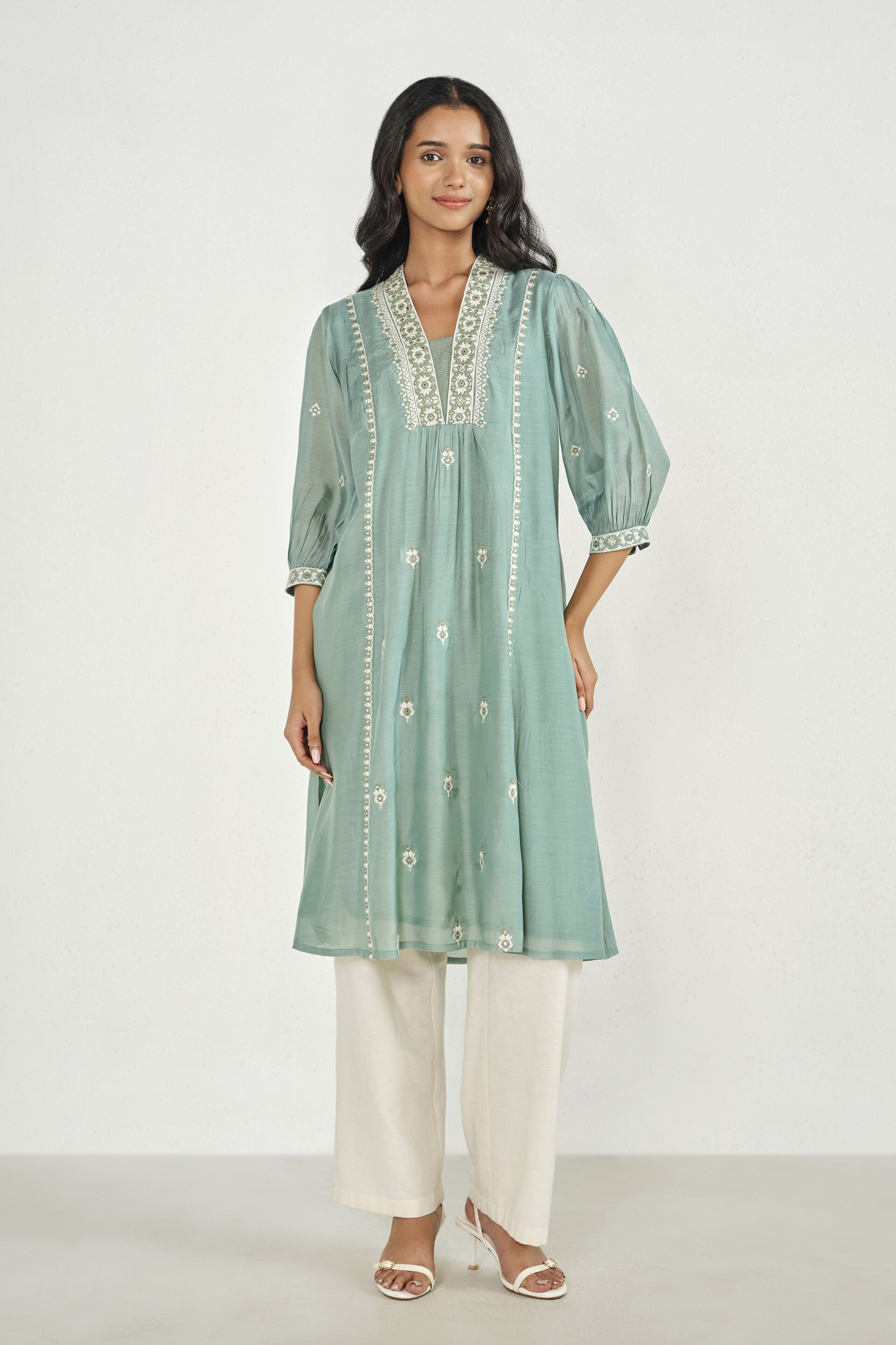 Veerini Teal Embroidered Kurta, Teal, image 4